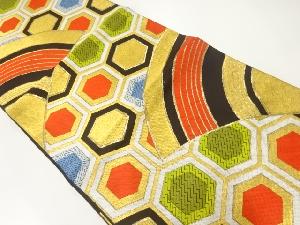 アンティーク　青海波に重ね亀甲模様織出し袋帯（着用可）